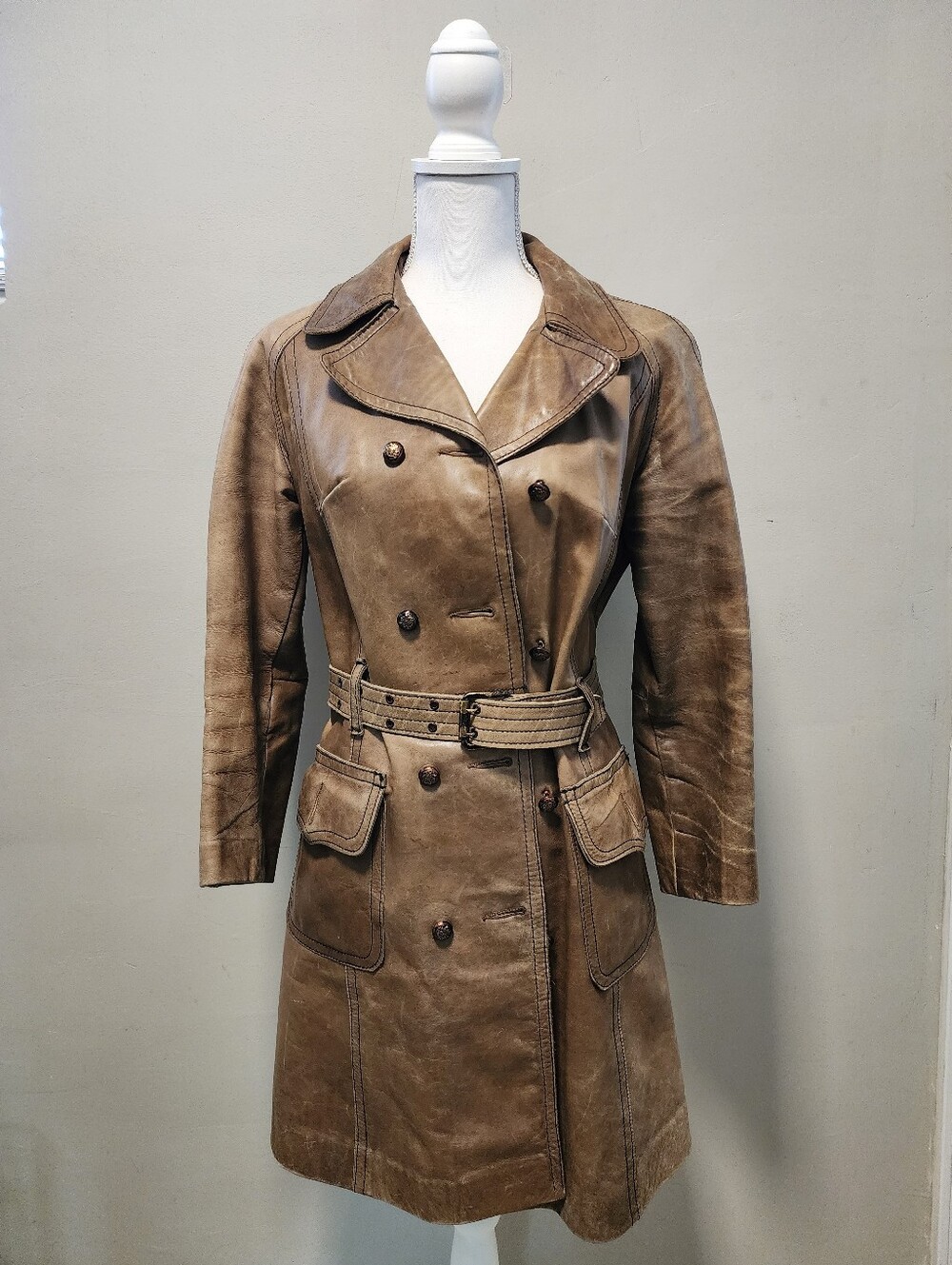 Vintage Highlander Belted Leather Coat Women's Size 14